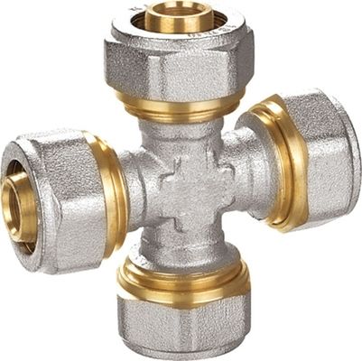 Песочный взрыв Никелевая латунь Pex-al-pex фитинги PF5010 равного диаметра Четырехсторонний для техники обработки